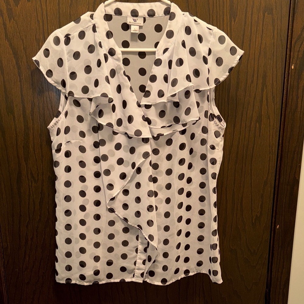 Worthington Black Market Black and White Polka Dot Blouse